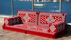 Red Atlantis Echoes: Single Floor Sofa – Arabic Floor Sofa – Oriental Floor Seating – Reading Nook Floor Seating