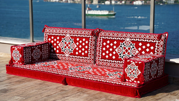 Red Atlantis Echoes: Single Floor Sofa – Arabic Floor Sofa – Oriental Floor Seating – Reading Nook Floor Seating