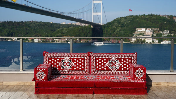 Red Atlantis Echoes: Single Floor Sofa – Arabic Floor Sofa – Oriental Floor Seating – Reading Nook Floor Seating
