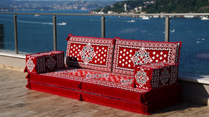 Red Atlantis Echoes: Single Floor Sofa – Arabic Floor Sofa – Oriental Floor Seating – Reading Nook Floor Seating