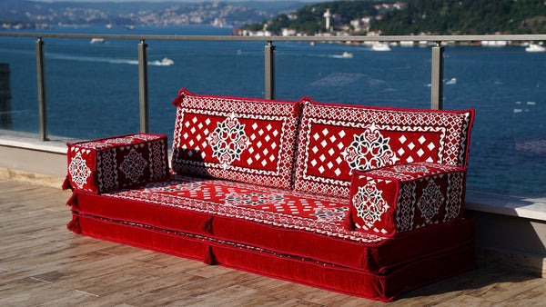 Red Atlantis Echoes: Single Floor Sofa – Arabic Floor Sofa – Oriental Floor Seating – Reading Nook Floor Seating