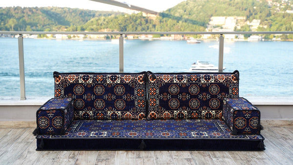 Navy Blue Afghan Heritage – Arabic Majlis Floor Sofa