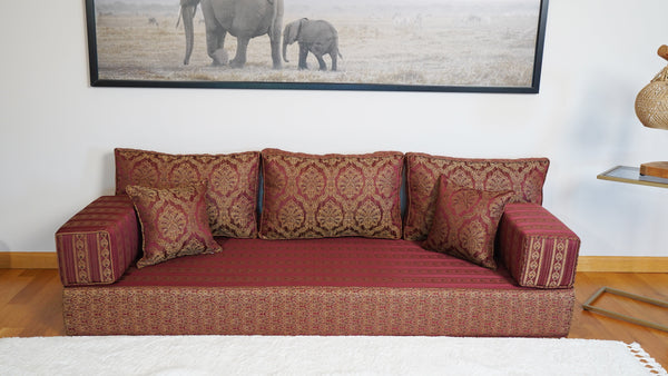 Red Oscar Damask: Single Floor Sofa – Arabic Majlis Sofa – Traditional Arabic Sofa Set – Washable Arabic Floor Cushion