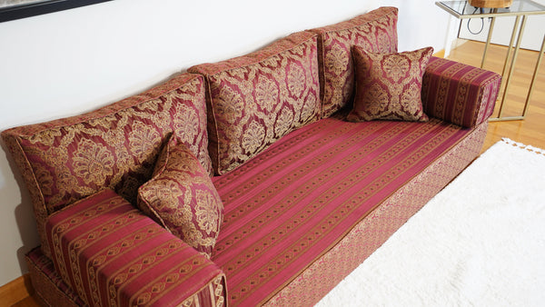 Red Oscar Damask: Single Floor Sofa – Arabic Majlis Sofa – Traditional Arabic Sofa Set – Washable Arabic Floor Cushion
