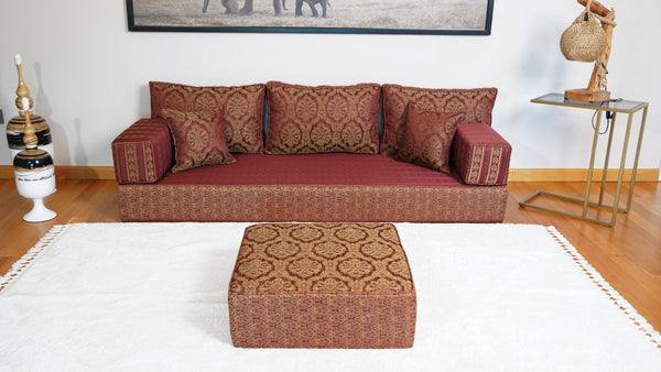 Red Oscar Damask: Single Floor Sofa – Arabic Majlis Sofa – Traditional Arabic Sofa Set – Washable Arabic Floor Cushion