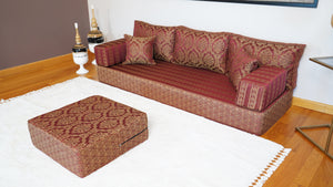 Red Oscar Damask: Single Floor Sofa – Arabic Majlis Sofa – Traditional Arabic Sofa Set – Washable Arabic Floor Cushion