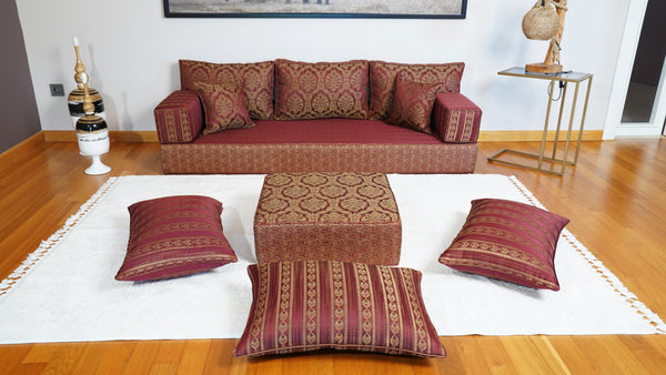 Red Oscar Damask: Single Floor Sofa – Arabic Majlis Sofa – Traditional Arabic Sofa Set – Washable Arabic Floor Cushion