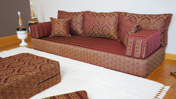 Red Oscar Damask: Single Floor Sofa – Arabic Majlis Sofa – Traditional Arabic Sofa Set – Washable Arabic Floor Cushion