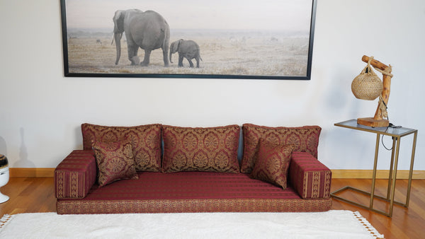 Red Oscar Damask: Single Floor Sofa – Arabic Majlis Sofa – Traditional Arabic Sofa Set – Washable Arabic Floor Cushion