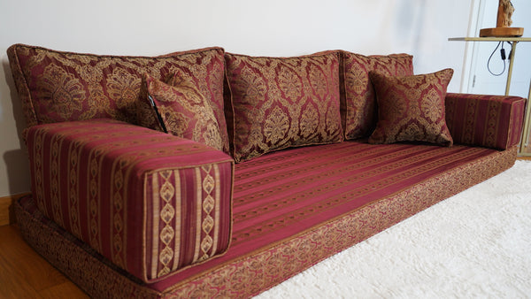 Red Oscar Damask: Single Floor Sofa – Arabic Majlis Sofa – Traditional Arabic Sofa Set – Washable Arabic Floor Cushion