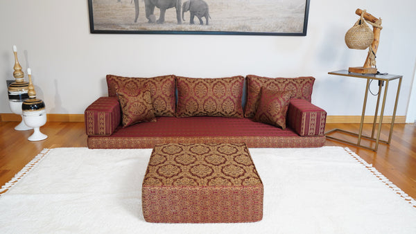 Red Oscar Damask: Single Floor Sofa – Arabic Majlis Sofa – Traditional Arabic Sofa Set – Washable Arabic Floor Cushion