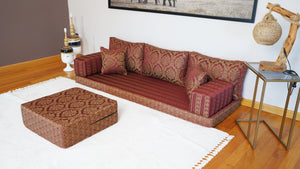 Red Oscar Damask: Single Floor Sofa – Arabic Majlis Sofa – Traditional Arabic Sofa Set – Washable Arabic Floor Cushion