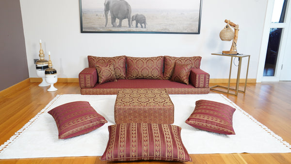 Red Oscar Damask – Washable Arabic Majlis Floor Sofa