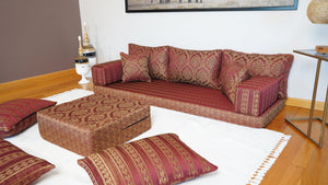Red Oscar Damask: Single Floor Sofa – Arabic Majlis Sofa – Traditional Arabic Sofa Set – Washable Arabic Floor Cushion