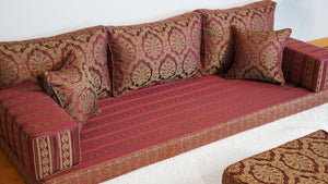 Red Oscar Damask: Single Floor Sofa – Arabic Majlis Sofa – Traditional Arabic Sofa Set – Washable Arabic Floor Cushion