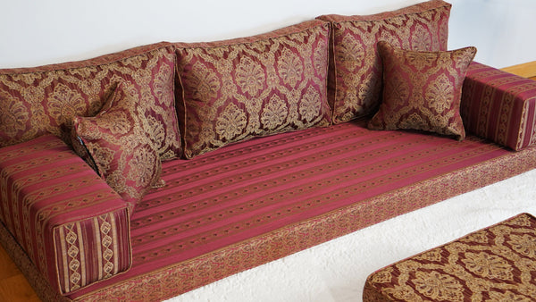 Red Oscar Damask: Single Floor Sofa – Arabic Majlis Sofa – Traditional Arabic Sofa Set – Washable Arabic Floor Cushion