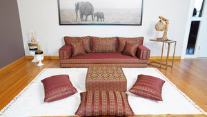 Red Oscar Damask: Single Floor Sofa – Arabic Majlis Sofa – Traditional Arabic Sofa Set – Washable Arabic Floor Cushion