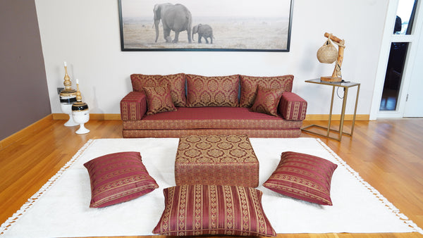 Red Oscar Damask: Single Floor Sofa – Arabic Majlis Sofa – Traditional Arabic Sofa Set – Washable Arabic Floor Cushion