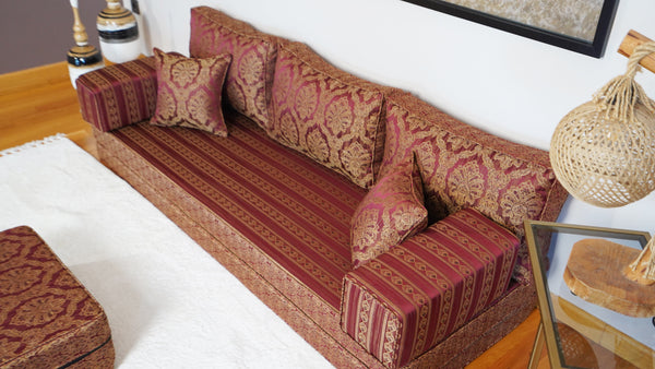Red Oscar Damask: Single Floor Sofa – Arabic Majlis Sofa – Traditional Arabic Sofa Set – Washable Arabic Floor Cushion