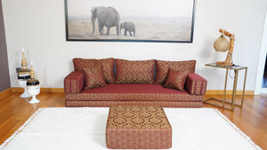 Red Oscar Damask: Single Floor Sofa – Arabic Majlis Sofa – Traditional Arabic Sofa Set – Washable Arabic Floor Cushion