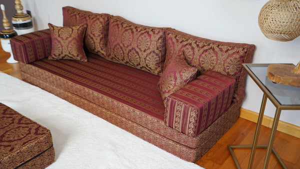 Red Oscar Damask: Single Floor Sofa – Arabic Majlis Sofa – Traditional Arabic Sofa Set – Washable Arabic Floor Cushion