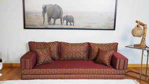 Red Oscar Damask: Single Floor Sofa – Arabic Majlis Sofa – Traditional Arabic Sofa Set – Washable Arabic Floor Cushion