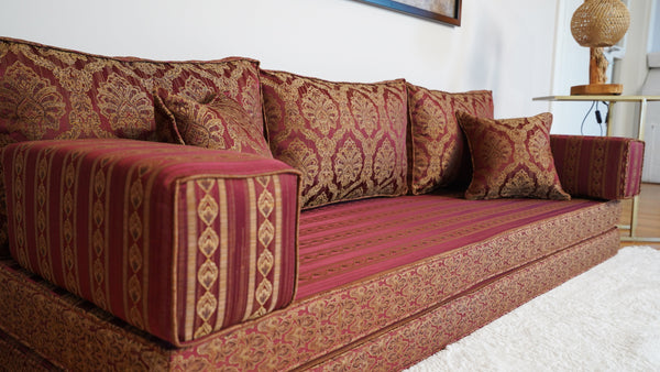 Red Oscar Damask: Single Floor Sofa – Arabic Majlis Sofa – Traditional Arabic Sofa Set – Washable Arabic Floor Cushion