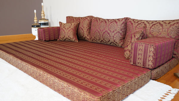 Red Oscar Damask: Single Floor Sofa – Arabic Majlis Sofa – Traditional Arabic Sofa Set – Washable Arabic Floor Cushion