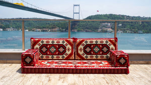 Red Traverse Horizon: Single Floor Sofa – Arabic Floor Sofa – Custom Oriental Floor Seating – Bohemian Floor Cushion