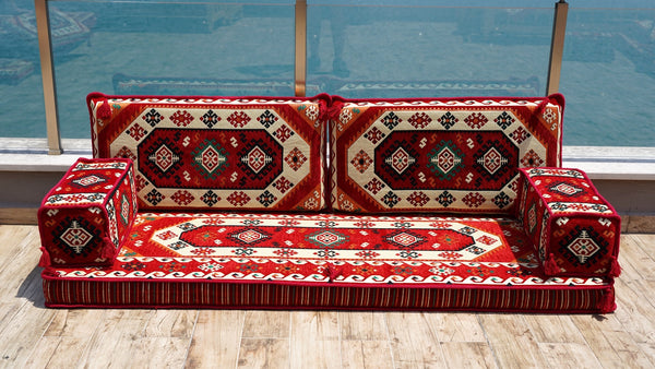 Red Traverse Horizon: Single Floor Sofa – Arabic Floor Sofa – Custom Oriental Floor Seating – Bohemian Floor Cushion