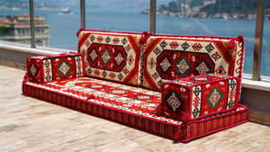 Red Traverse Horizon: Single Floor Sofa – Arabic Floor Sofa – Custom Oriental Floor Seating – Bohemian Floor Cushion