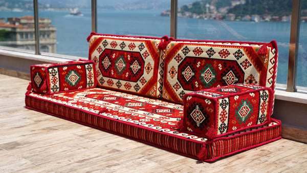 Red Traverse Horizon: Single Floor Sofa – Arabic Floor Sofa – Custom Oriental Floor Seating – Bohemian Floor Cushion