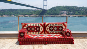 Red Traverse Horizon: Single Floor Sofa – Arabic Floor Sofa – Custom Oriental Floor Seating – Bohemian Floor Cushion