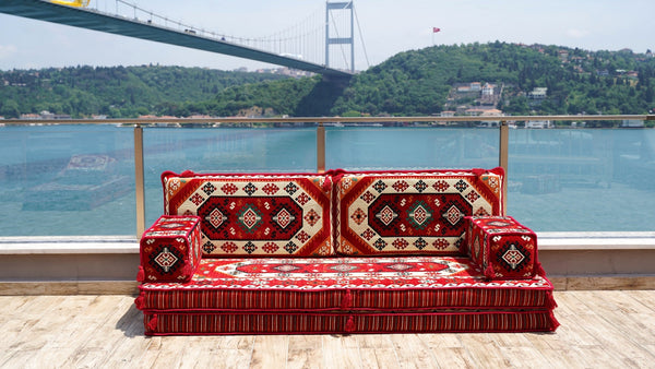 Red Traverse Horizon: Single Floor Sofa – Arabic Floor Sofa – Custom Oriental Floor Seating – Bohemian Floor Cushion