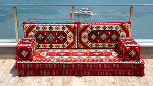 Red Traverse Horizon: Single Floor Sofa – Arabic Floor Sofa – Custom Oriental Floor Seating – Bohemian Floor Cushion