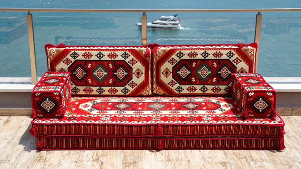 Red Traverse Horizon: Single Floor Sofa – Arabic Floor Sofa – Custom Oriental Floor Seating – Bohemian Floor Cushion