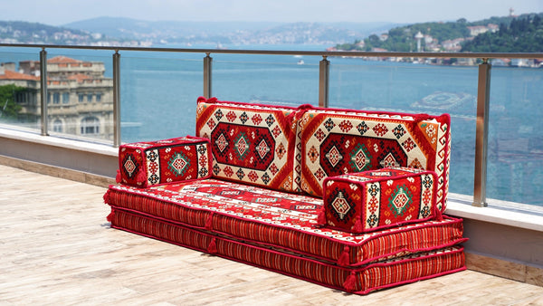 Red Traverse Horizon: Single Floor Sofa – Arabic Floor Sofa – Custom Oriental Floor Seating – Bohemian Floor Cushion