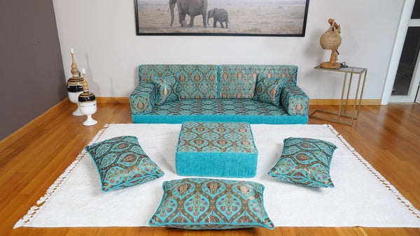 Turquoise Lale Ottoman – Kilim Arabic Floor Sofa