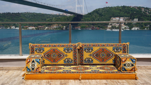 Yellow Kirsehir Motif – Turkish Arabic Floor Sofa