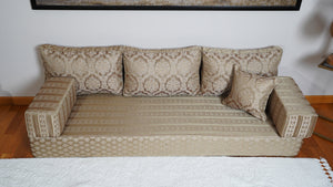 Gold Oscar Damask: Single Floor Sofa – Arabic Diwan Sofa – Oriental Cushion Set – Handmade Floor Sofa