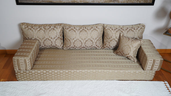Gold Oscar Damask: Single Floor Sofa – Arabic Diwan Sofa – Oriental Cushion Set – Handmade Floor Sofa