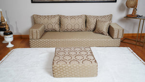 Gold Oscar Damask: Single Floor Sofa – Arabic Diwan Sofa – Oriental Cushion Set – Handmade Floor Sofa
