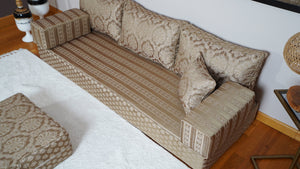 Gold Oscar Damask: Single Floor Sofa – Arabic Diwan Sofa – Oriental Cushion Set – Handmade Floor Sofa
