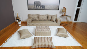 Gold Oscar Damask: Single Floor Sofa – Arabic Diwan Sofa – Oriental Cushion Set – Handmade Floor Sofa
