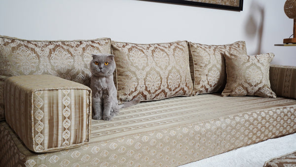 Gold Oscar Damask: Single Floor Sofa – Arabic Diwan Sofa – Oriental Cushion Set – Handmade Floor Sofa