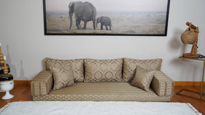 Gold Oscar Damask: Single Floor Sofa – Arabic Diwan Sofa – Oriental Cushion Set – Handmade Floor Sofa