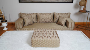 Gold Oscar Damask: Single Floor Sofa – Arabic Diwan Sofa – Oriental Cushion Set – Handmade Floor Sofa