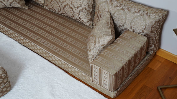 Gold Oscar Damask: Single Floor Sofa – Arabic Diwan Sofa – Oriental Cushion Set – Handmade Floor Sofa