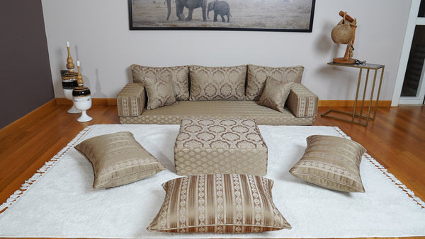 Gold Oscar Damask – Handmade Arabic Floor Sofa
