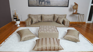 Gold Oscar Damask: Single Floor Sofa – Arabic Diwan Sofa – Oriental Cushion Set – Handmade Floor Sofa